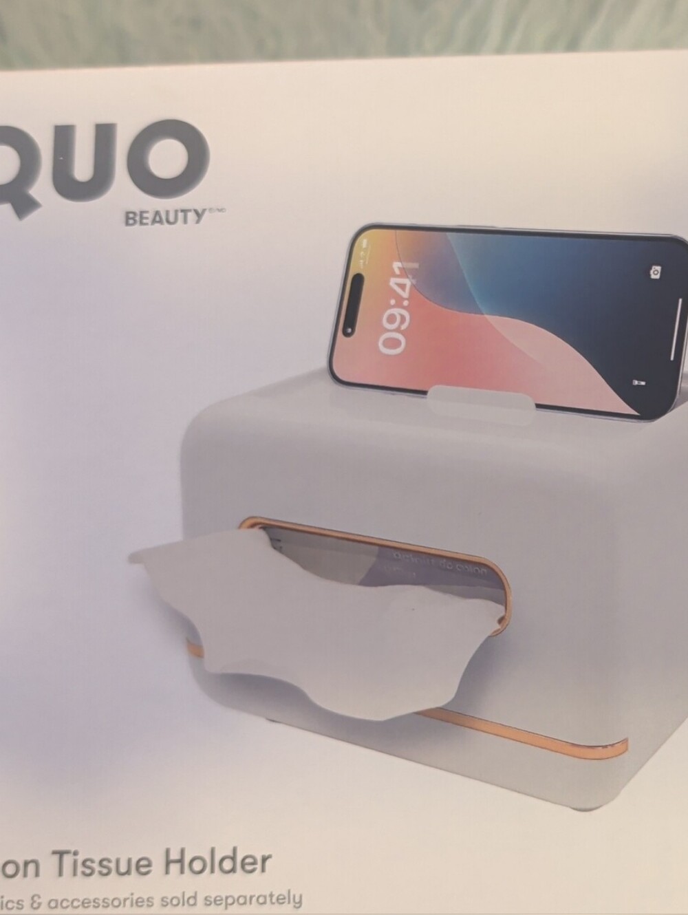 White Tissue Holder with Phone Stand